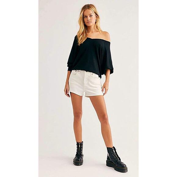 Free People Santa Clara Oversized Thermal V-Neck Long Sleeve Top in Black Size M - Picture 11 of 11